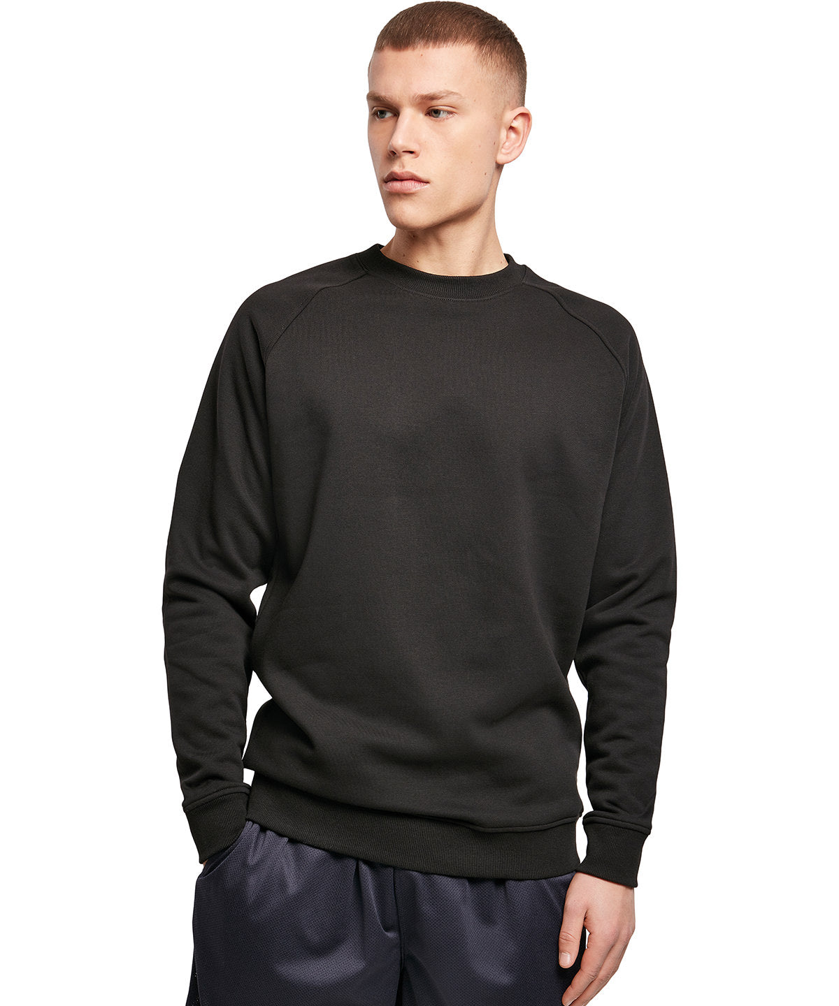 Black raglan sweat crew neck front view