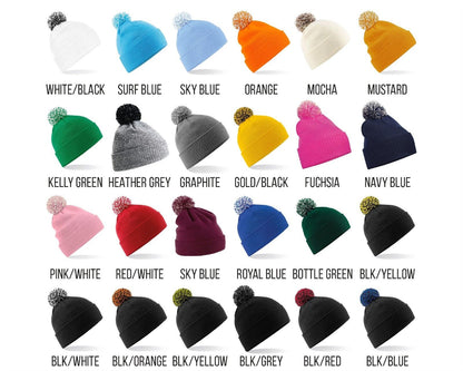 Personalised Beanie Hat Embroidered Woolly Bobble Hat Winter Pom Pom Headwear