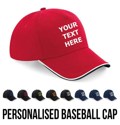 Personalised Embroidered Baseball Cap Contrast Custom Text Logo Hat Mens Ladies