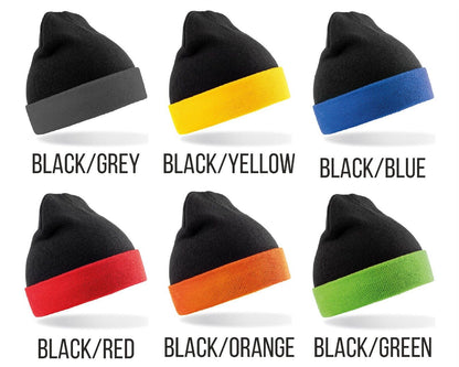 Personalised Embroidered Beanie Hat Men Women Contrast Custom Printed Wooley Hat