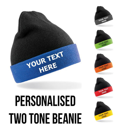 Personalised Embroidered Beanie Hat Men Women Contrast Custom Printed Wooley Hat