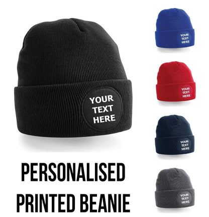 Personalised Beanie Hat Mens Winter Hat Custom Printed Beany Unisex Womens