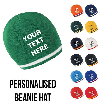 Personalised Embroidered Beanie Hat Workwear Two Tone Custom Winter Woolly Hat