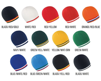 Personalised Embroidered Beanie Hat Workwear Two Tone Custom Winter Woolly Hat