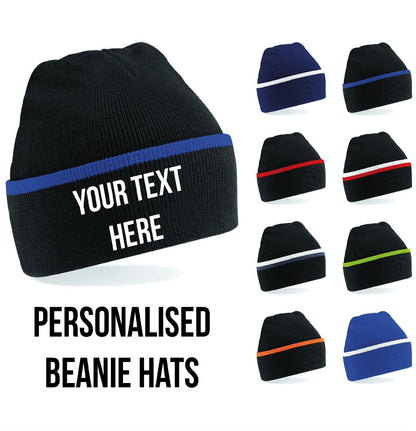 Personalised Embroidered Beanie Hat Cuffed Pullover Custom Printed Wooley Hat