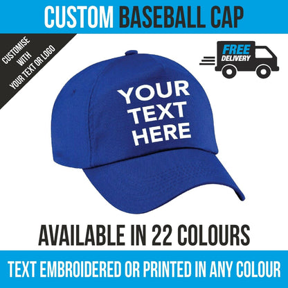 Personalised Embroidered Baseball Cap Custom Hat Printed Logo Dad Mens Womens