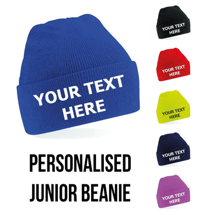 Personalised Embroidered Junior Beanie Cuffed Winter Woolly Hat Kids Children