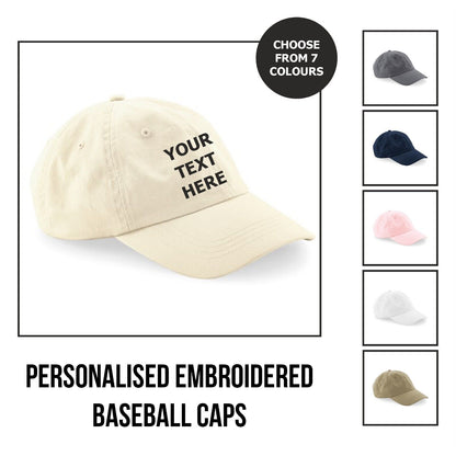 Personalised Embroidered Baseball Cap Organic Cotton Dad Hat Unisex Mens Ladies