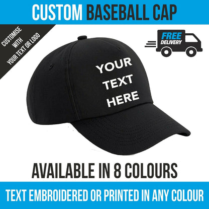 Personalised Baseball Cap Custom Embroidered Hat Printed Logo Dad Mens Womens