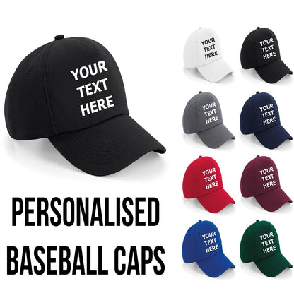 Personalised Baseball Cap Custom Embroidered Hat Printed Logo Dad Mens Womens