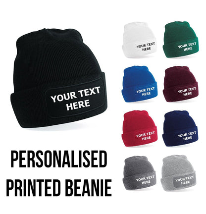 Personalised Beanie Hat Custom Printed Winter Workwear Woolly Hat Mens Ladies