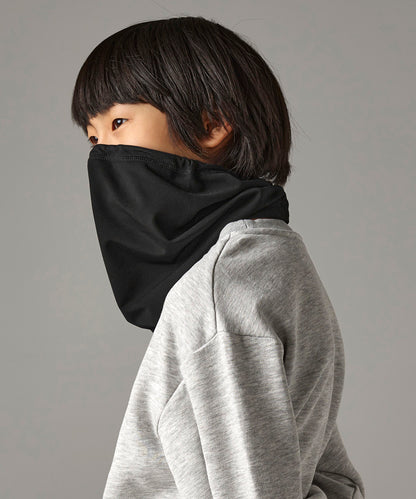 Black junior softshell sports tech neck warmer front view