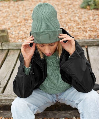 Peach deep-cuffed tonal patch beanie front view