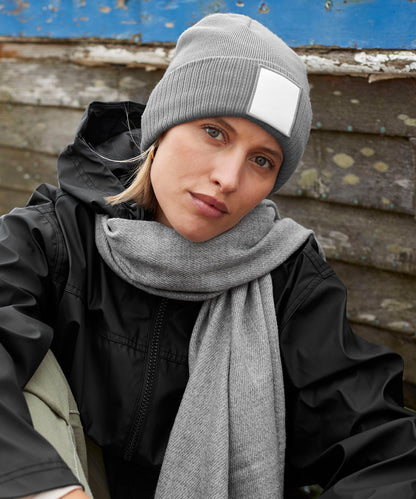 Oxford Navy/White appliqu© patch beanie front view