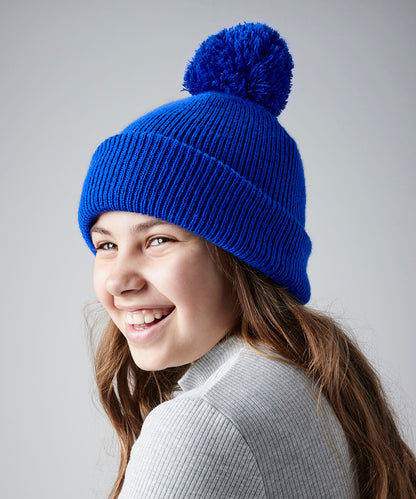 Black junior reflective bobble beanie front view