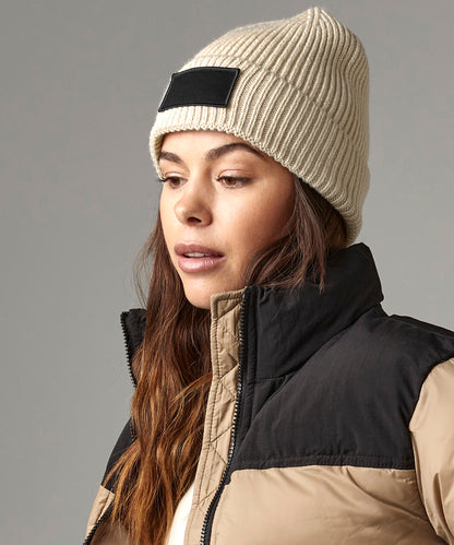 Walnut/Black fashion patch beanie front view