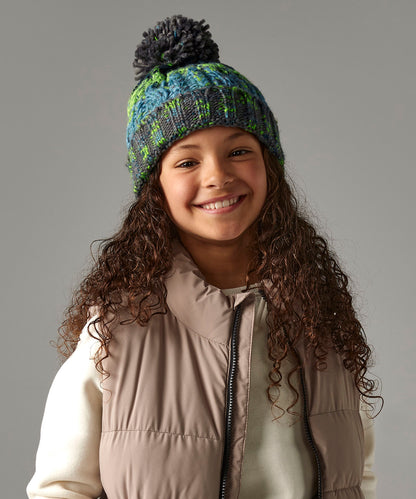 Winter Berries junior corkscrew pom pom beanie front view