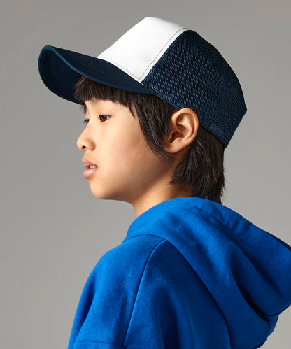 White/White junior snapback trucker front view