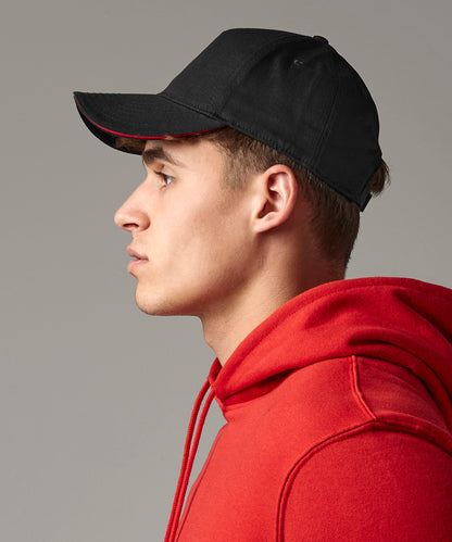 White/French Navy earthaware® classic organic cotton 5-panel cap – sandwich peak front view
