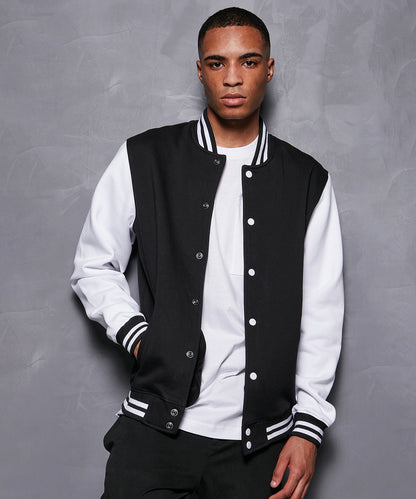 Navy/White basic college jacket front view