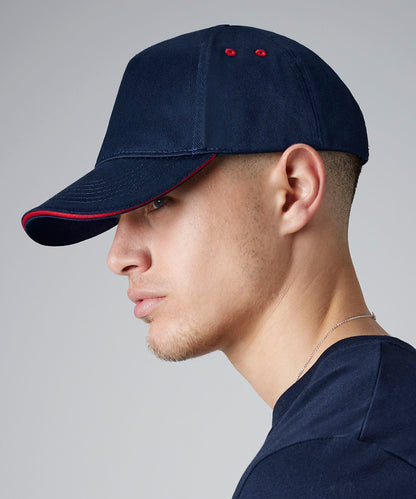 White/French Navy ultimate 5-panel cap - sandwich peak front view