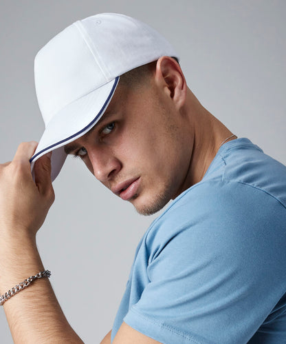 White/French Navy authentic 5-panel cap - piped peak front view