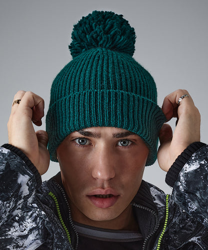 Oxford Navy engineered knit ribbed pom pom beanie front view