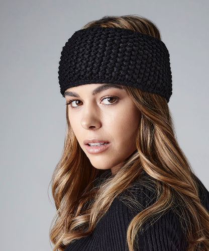 Black slopeside waffle headband front view