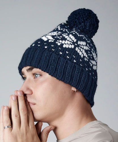 Off White/Navy/Sky Blue fair isle snowstar® beanie front view