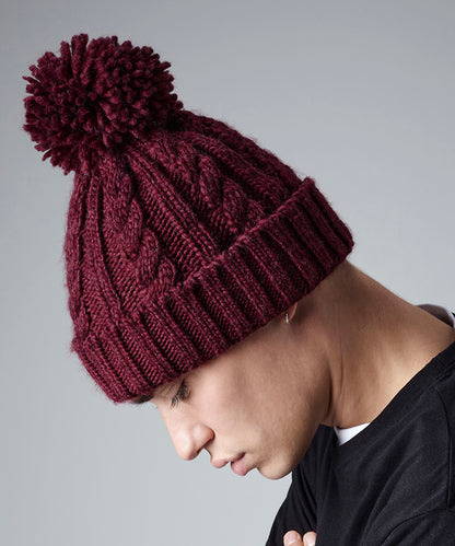 Oatmeal cable knit melange beanie front view