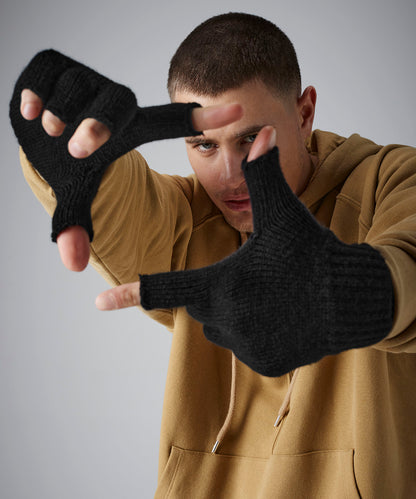 Charcoal fingerless gloves front view
