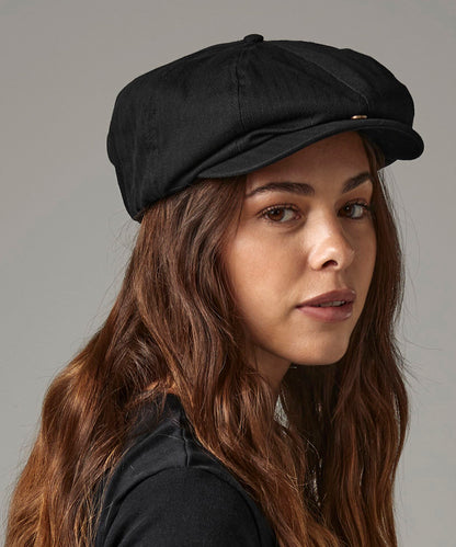 Black newsboy cap front view