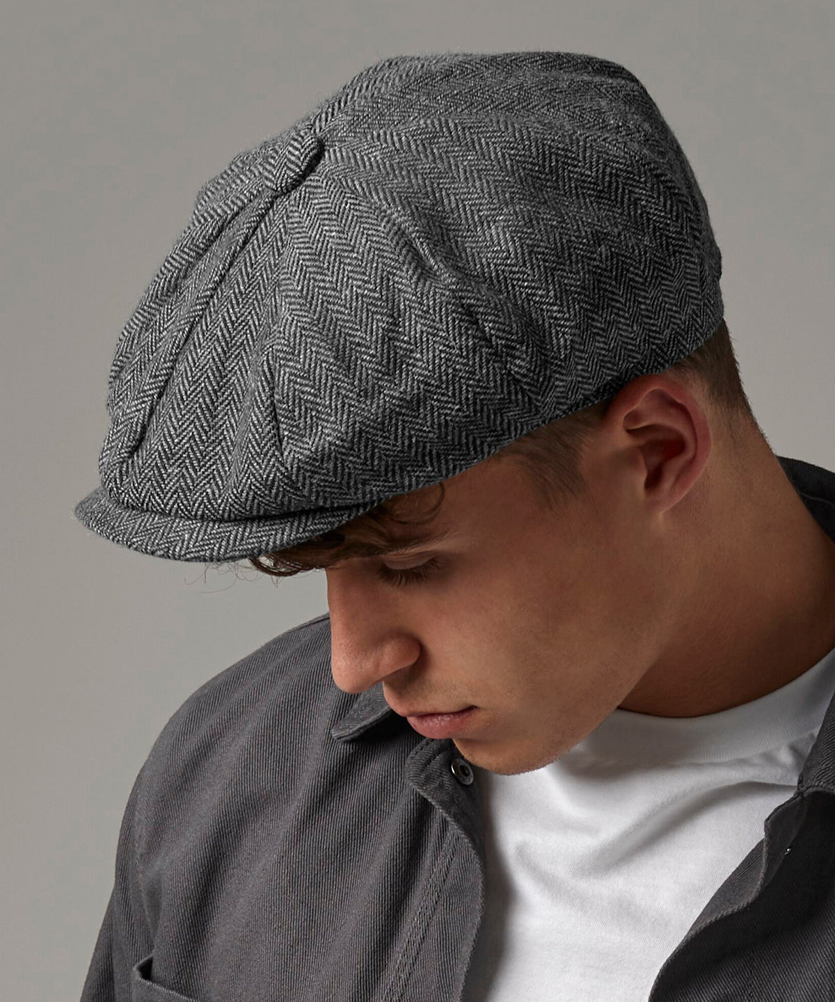 Charcoal Herringbone heritage baker boy cap front view