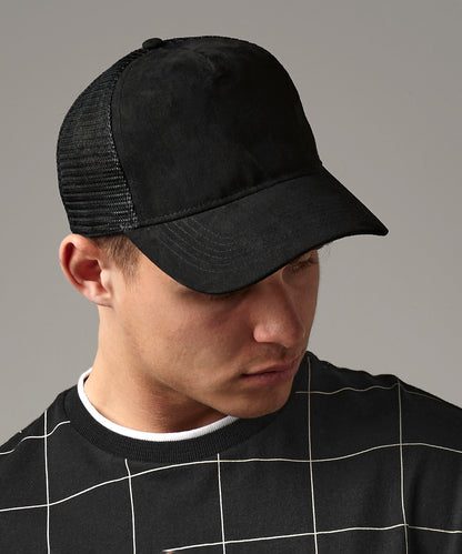French Navy suede snapback trucker front view