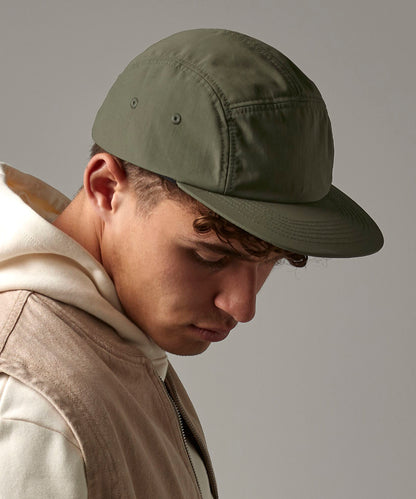 Olive Green outdoor 5-panel camper cap front view