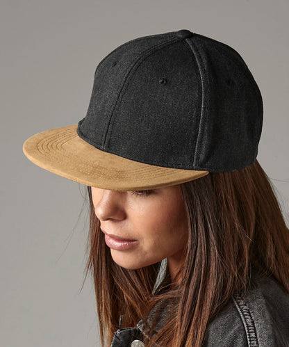 Vintage Black suede peak snapback front view