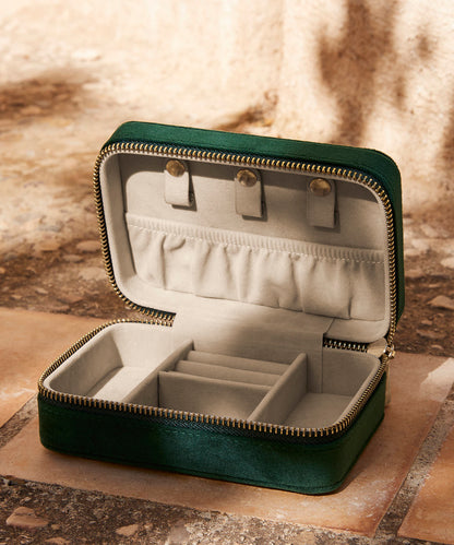 Rose Quartz velvet travel jewellery box front view
