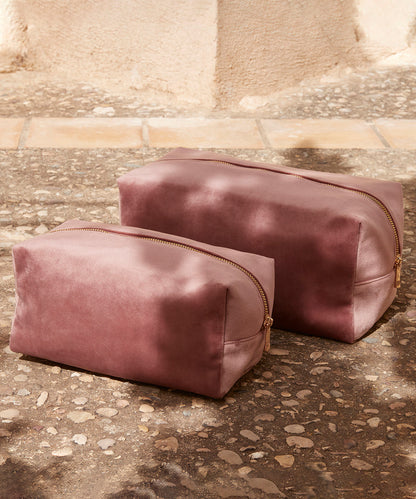 Rose Quartz velvet toiletry/accessory case front view