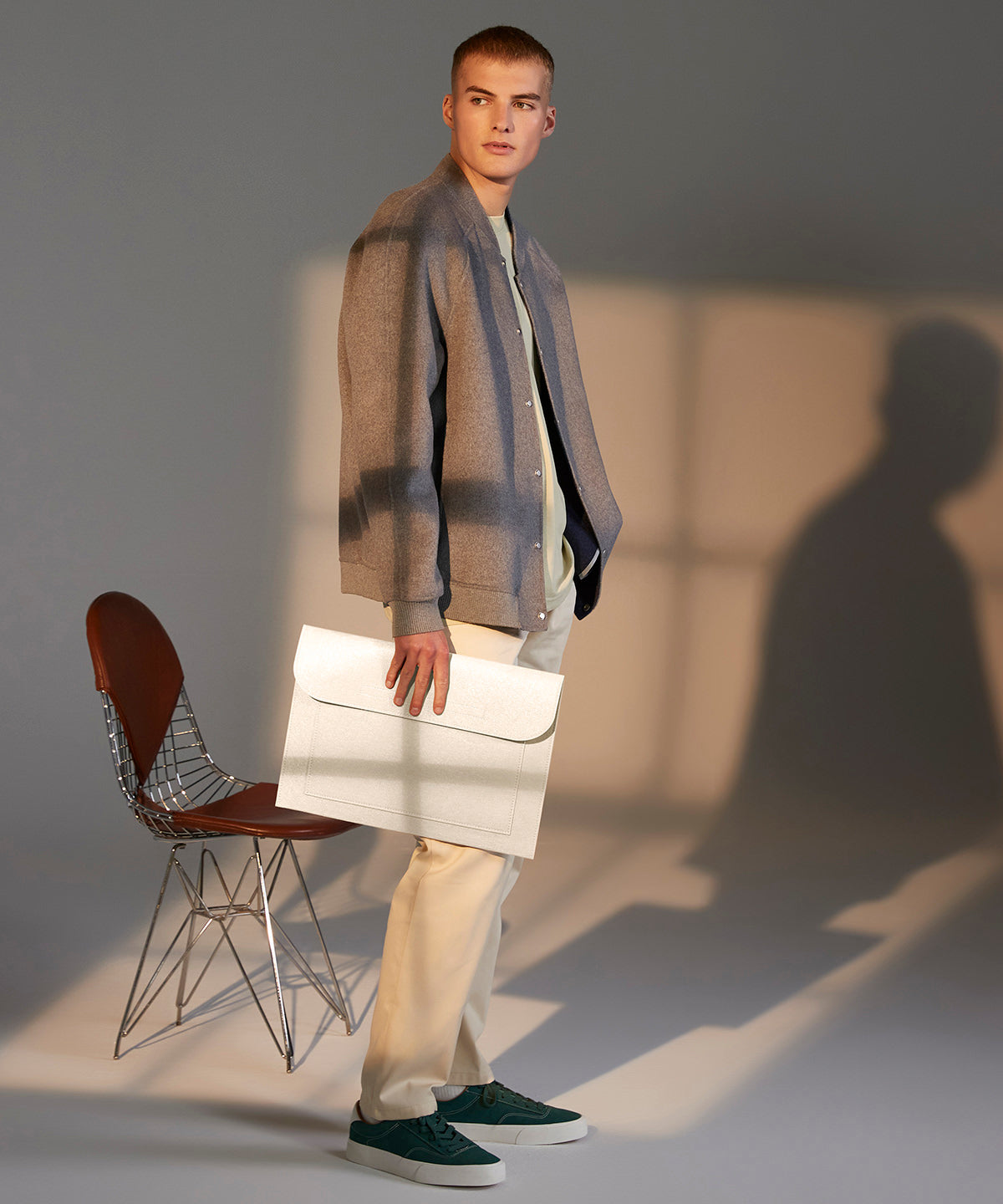 Soft White felt laptop/document slip front view