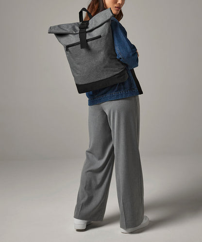 Grey Marl/Black roll-top backpack front view