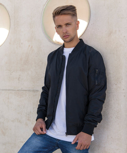 Dark Olive nylon bomber jacket front view