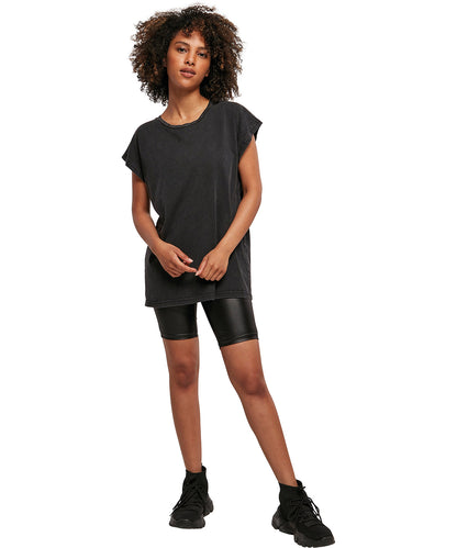 Indigo/White Women's acid washed extended shoulder tee front view