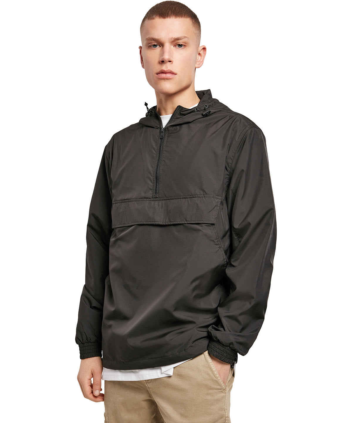 Olive basic pullover jacket front view