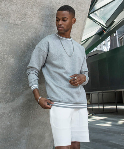 Heather Grey/White college sweat crew front view