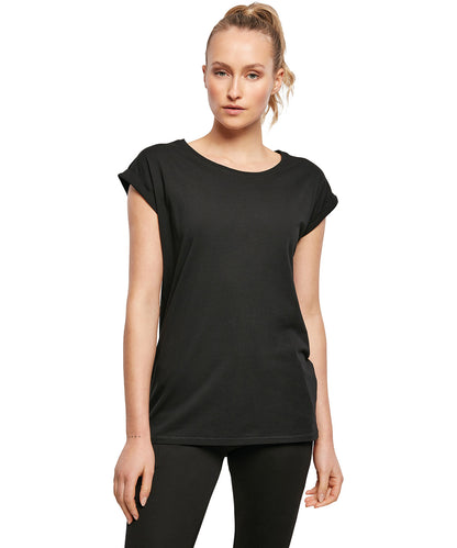 White Women's organic extended shoulder tee front view
