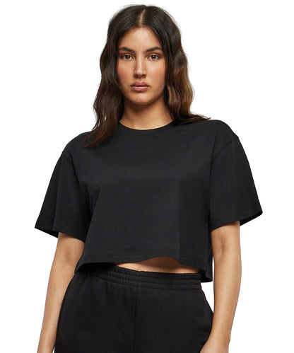 White women’s short oversized tee front view
