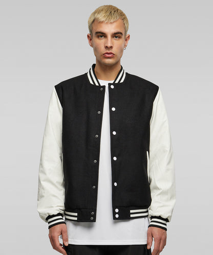 Black/White old school college jacket front view