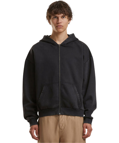 Olive vintage heavy zip hoodie front view