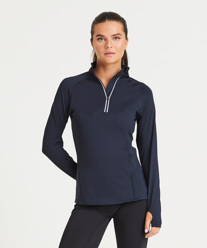 Silver Grey Women's cool flex long half-zip top front view