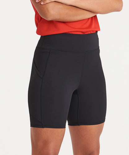 Jet Black women’s recycled tech shorts front view